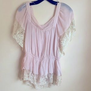 Pink Crotchet and Lace Cinched Feminine Top
